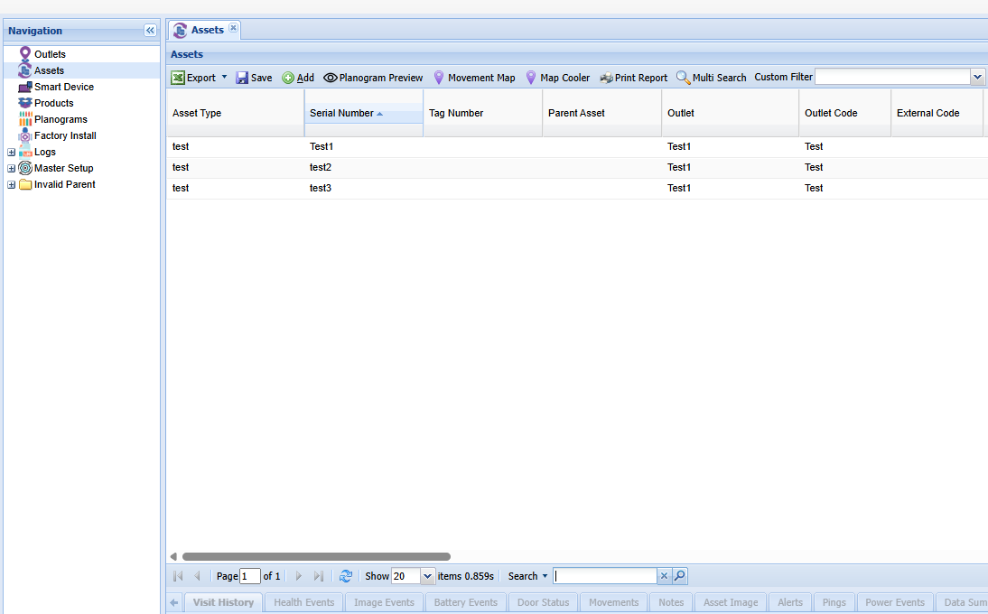 Default Asset Screen