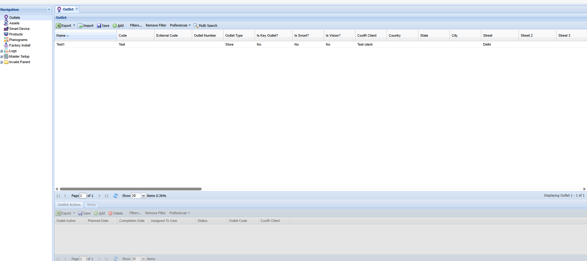 Default Outlet Screen