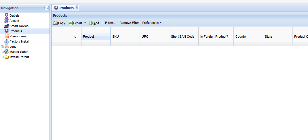 Default Product Screen