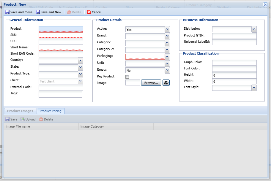 Default Product Form